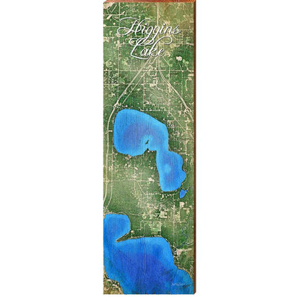 Higgins Lake, Michigan Map Wooden Sign | Wall Art Print on Real Wood