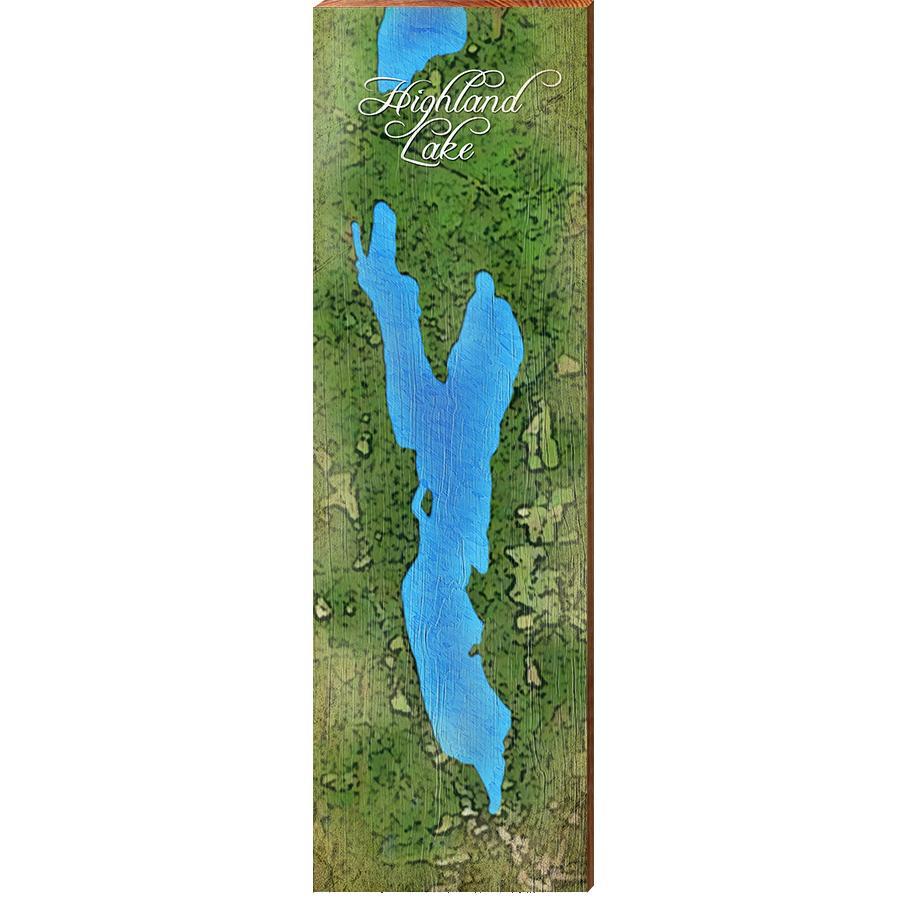 Highland Lake, Maine Map Wooden Sign | Wall Art Print on Real Wood | Duck Pond Lake Cabin Lodge House Home Decor