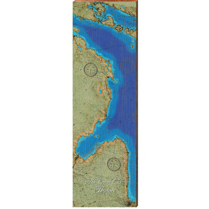 Lake Huron Topographical Styled Chart | Wall Art Print on Real Wood