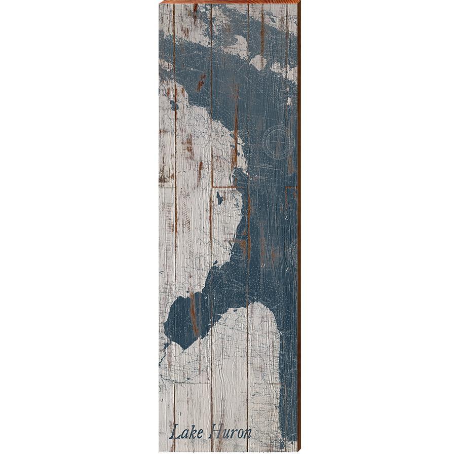 Lake Huron Map Wooden Sign | Wall Art Print on Real Wood