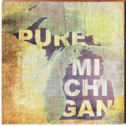 Pure Michigan Abstract Map Wooden Sign | Wall Art Print on Real Wood | Rustic Vintage House Home Decor