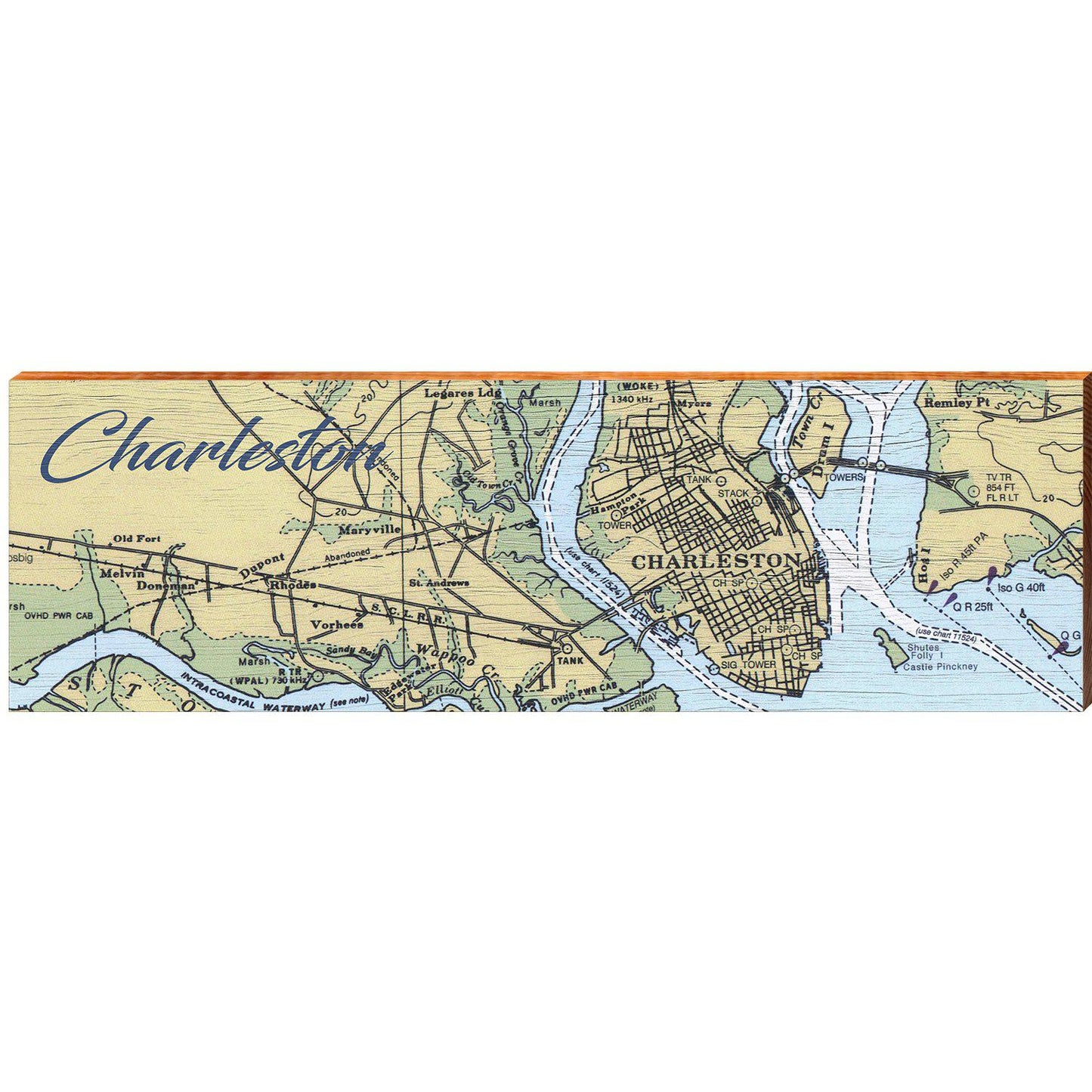 Charleston NOAA Chart | Wall Art Print on Real Wood