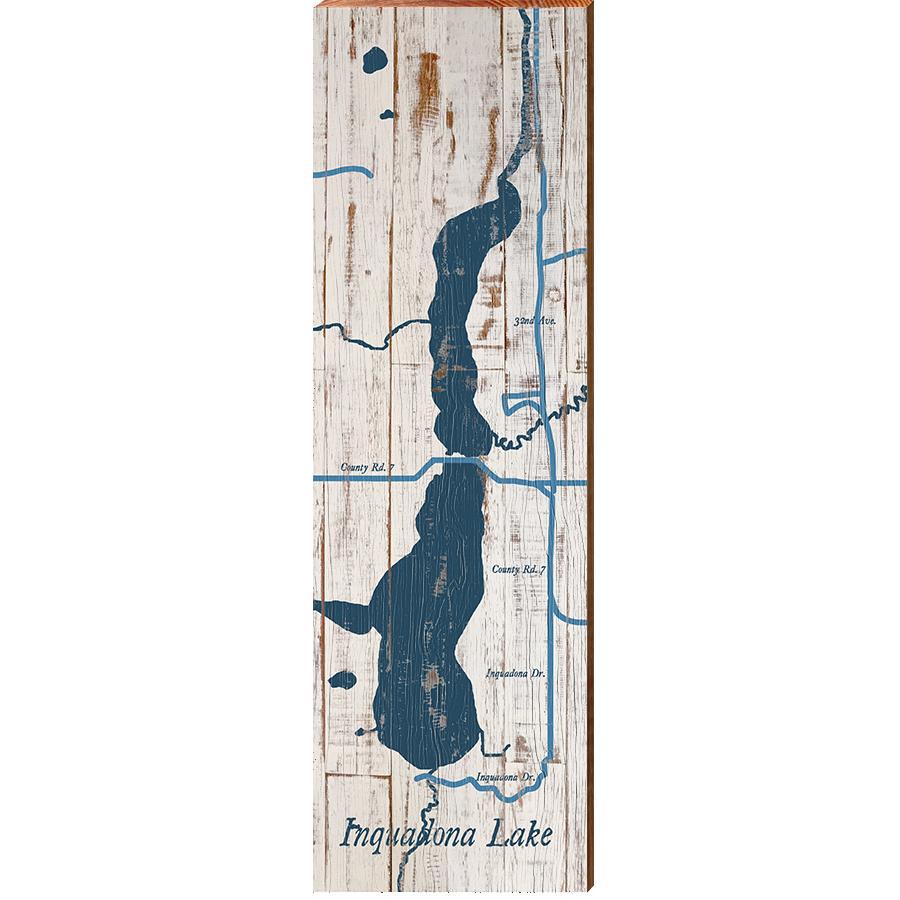 Inguadona Lake, Minnesota Navy & White Shabby Map Wall Art | Wall Art Print on Real Wood