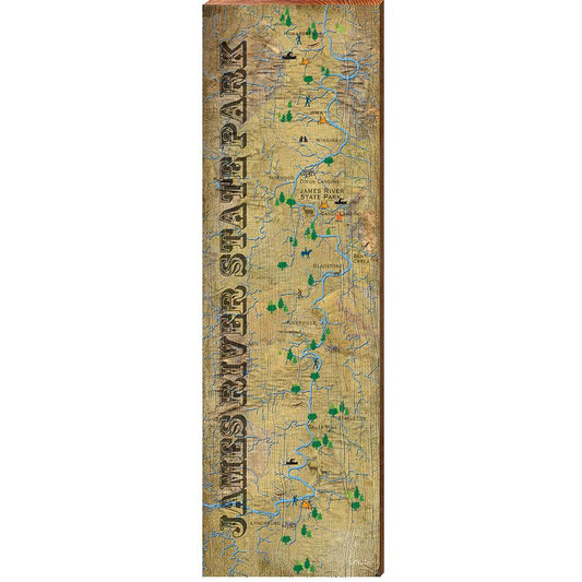 James River State Park Map Home Decor Art Print on Real Wood