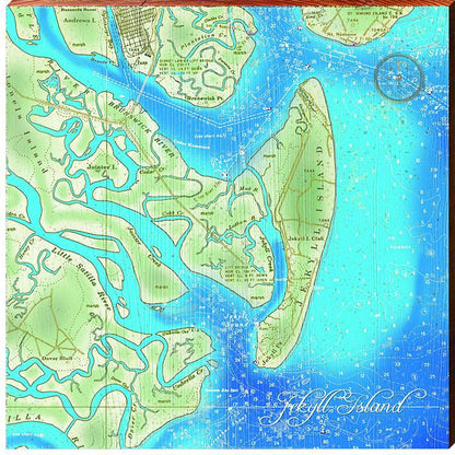 Jekyll Island, Georgia Topographical Styled Map Wall Art | Wall Art Print on Real Wood