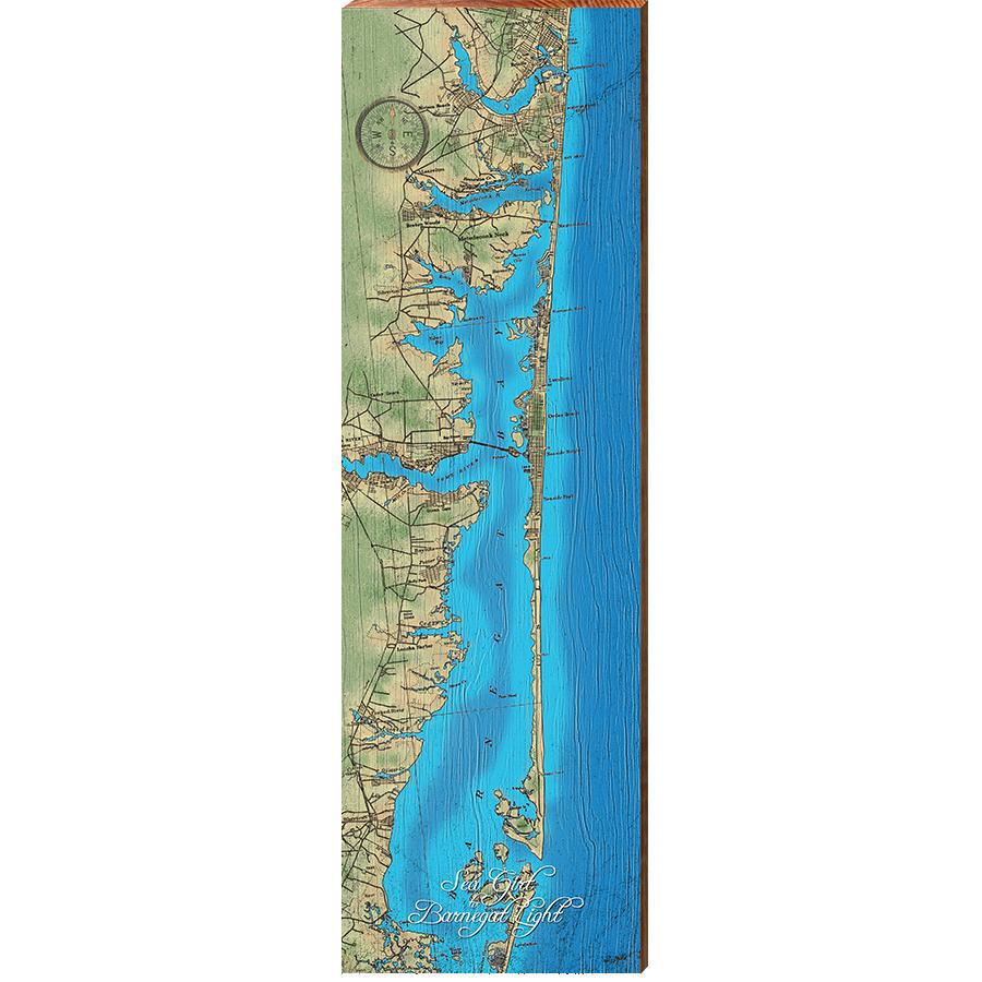 Sea Girt to Barnegat Light Map Home Decor Art Print on Real Wood