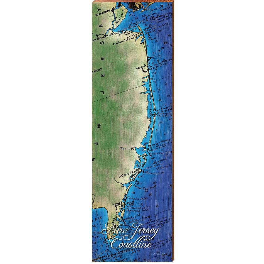 New Jersey Coastline Map Home Decor Art Print on Real Wood