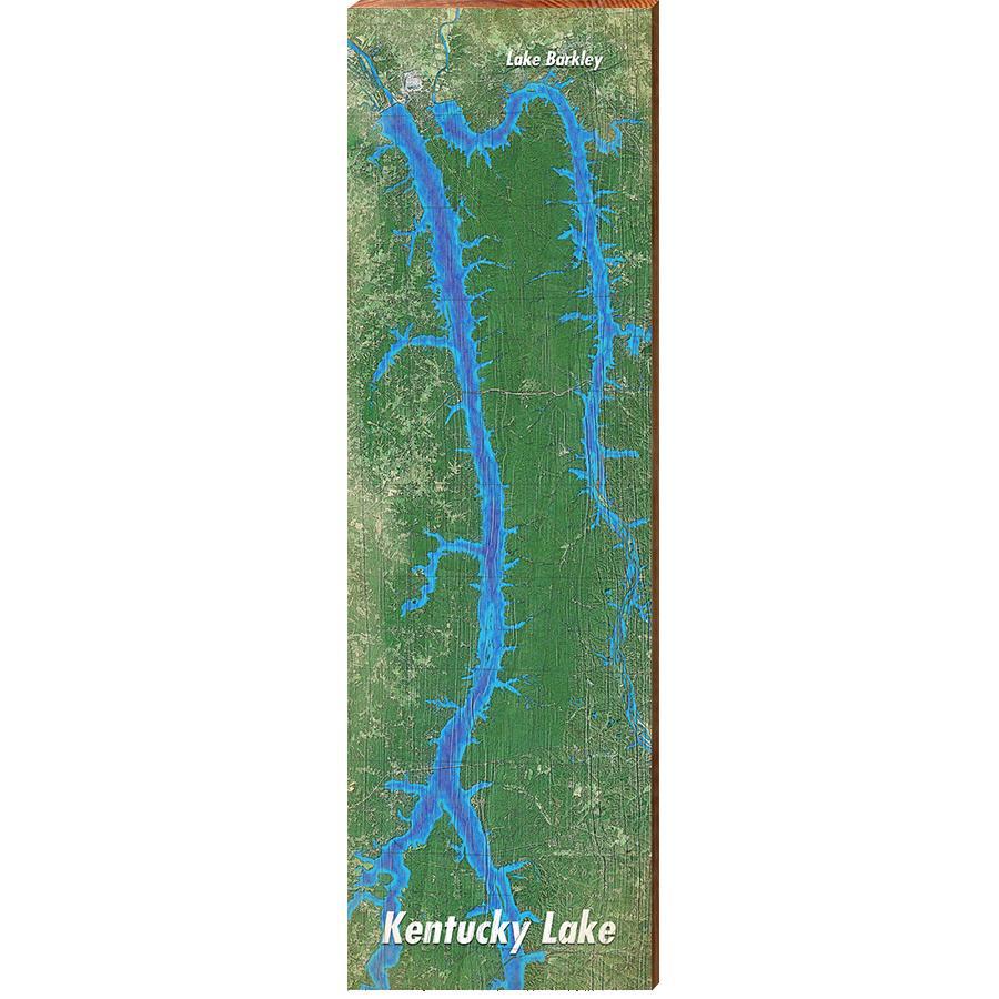 Kentucky Lake & Lake Barkley, Kentucky Satellite Styled Chart | Wall Art Print on Real Wood