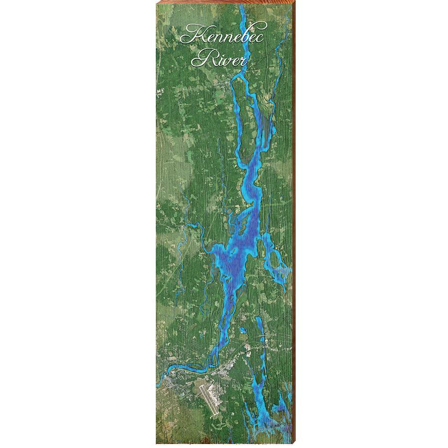 Kennebec River, Maine Map Wooden Sign | Wall Art Print on Real Wood