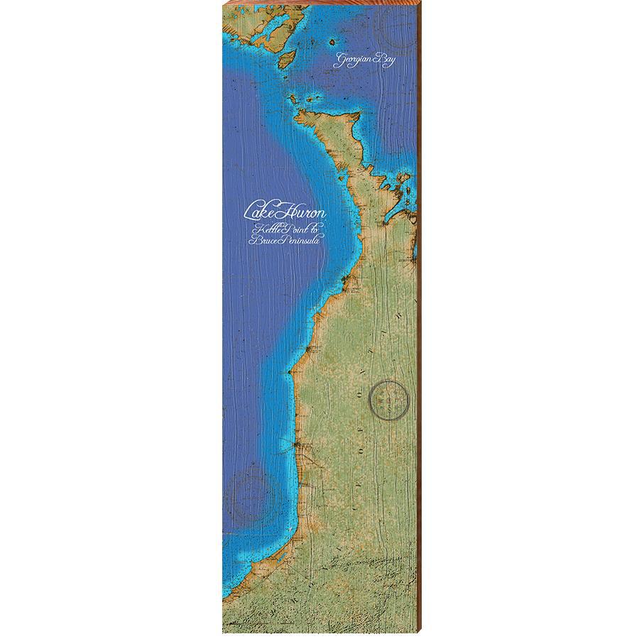 Kettle Point to Bruce Peninsula & Georgian Bay, Lake Huron Wooden Sign | Wall Art Print on Real Wood