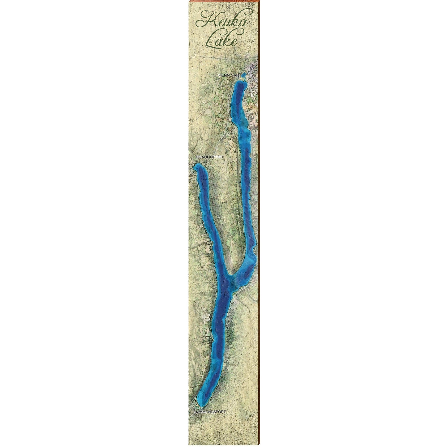 Keuka Lake, New York Map Wooden Sign | Wall Art Print on Real Wood
