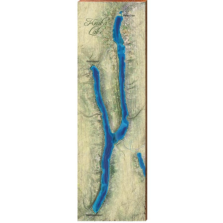 Keuka Lake Map Home Decor Art Print on Real Wood