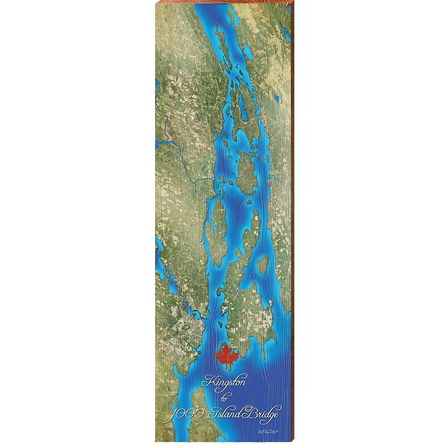 Kingston to 1000 Island Bridge, Canada Satellite Map Wall Art | Wall Art Print on Real Wood