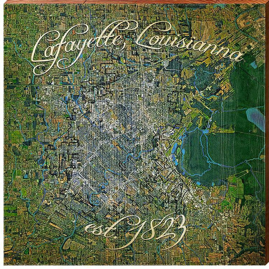 Lafayette, Louisiana Map Home Decor Art Print on Real Wood