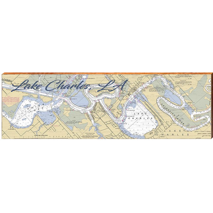 Lake Charles Louisiana Map Home Decor Art Print on Real Wood