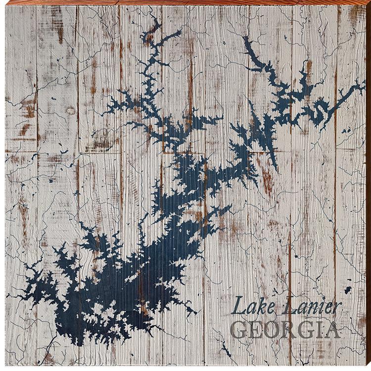 Lake Lanier, Georgia Map | Wall Art Print on Real Wood