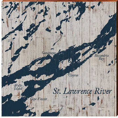 St. Lawrence River, NY Map | Wall Art Print on Real Wood