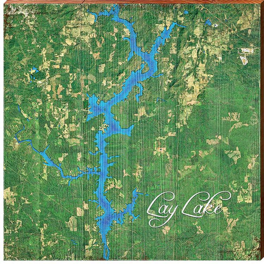 Lay Lake, Alabama Map Wooden Sign | Wall Art Print on Real Wood
