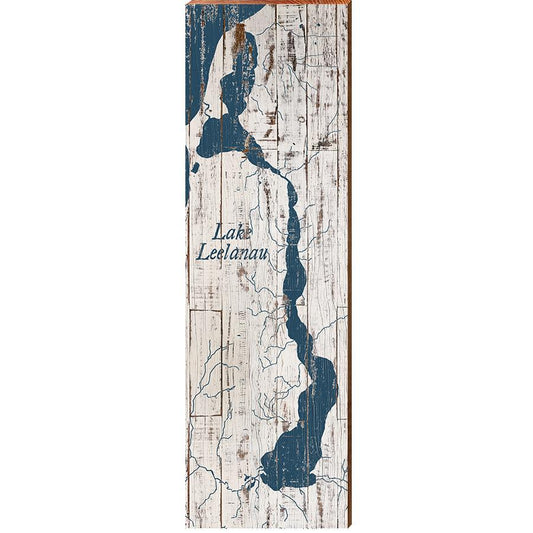 Lake Leelanau, Michigan Map Wooden Sign | Wall Art Print on Real Wood