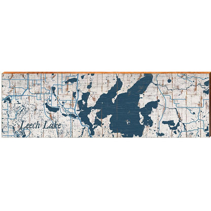 Leech Lake, Minnesota Navy & White Shabby Map | Wall Art Print on Real Wood