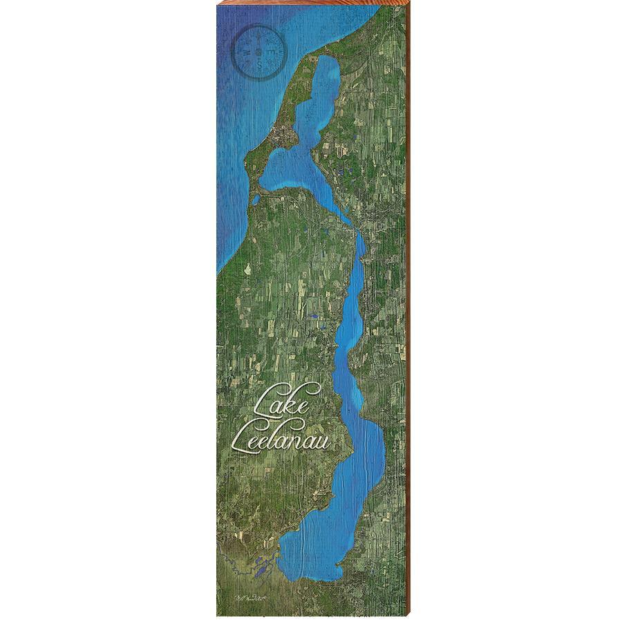 Lake Leelanau, Michigan Satellite Styled Map Wall Art | Wall Art Print on Real Wood