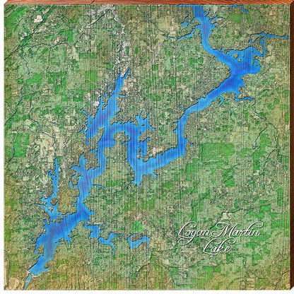 Logan Martin Lake, Alabama Map Wooden Wall Art Print on Real Wood