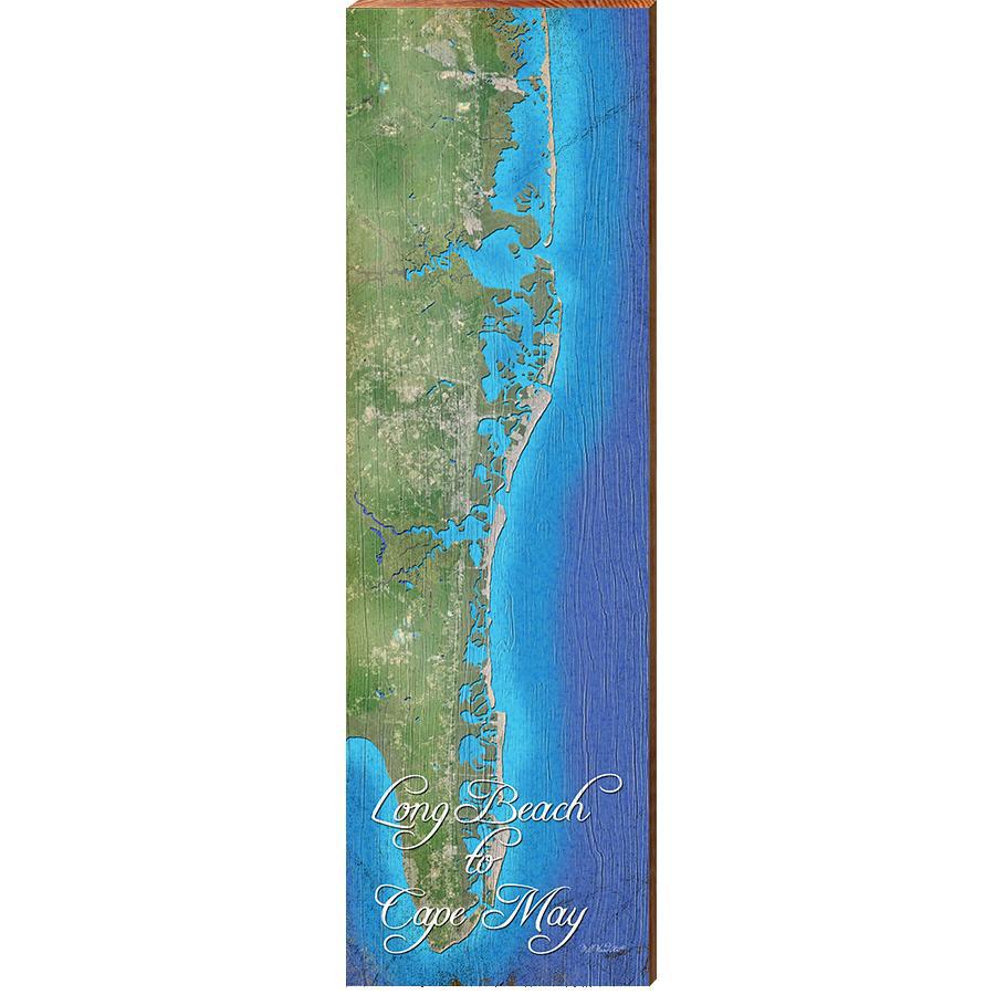 Long Beach to Cape May Map Home Decor Art Print on Real Wood
