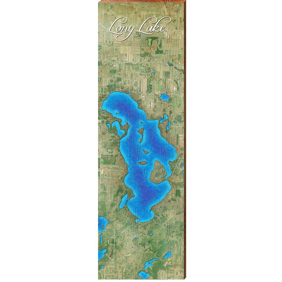 Long Lake, Michigan Satellite Styled Map Wall Art | Wall Art Print on Real Wood