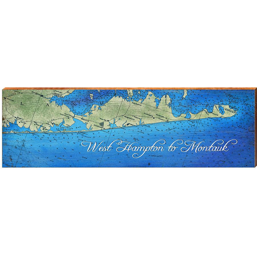 West Hampton to Montauk Map Home Decor Art Print on Real Wood