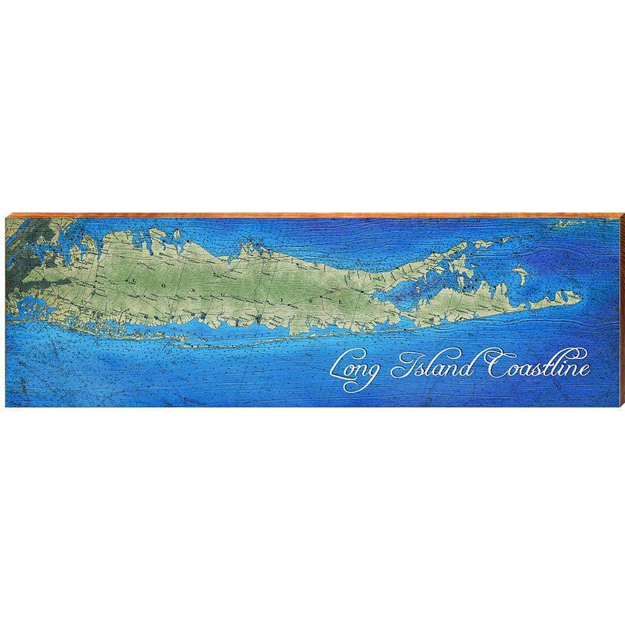 Long Island Coastline Map Home Decor Art Print on Real Wood