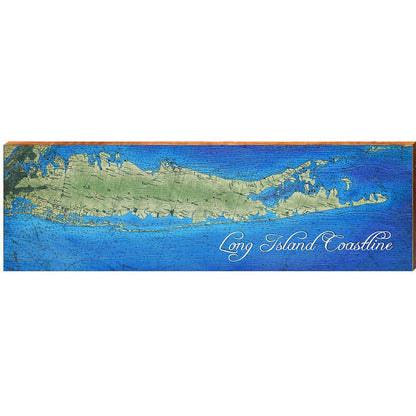 Long Island Coastline Map Home Decor Art Print on Real Wood