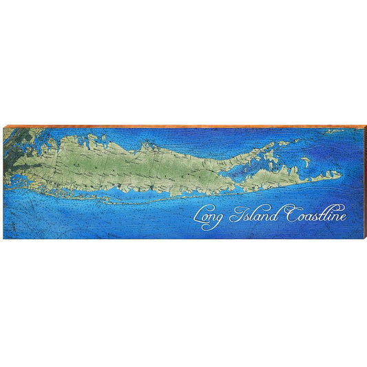 Long Island Coastline Map Home Decor Art Print on Real Wood