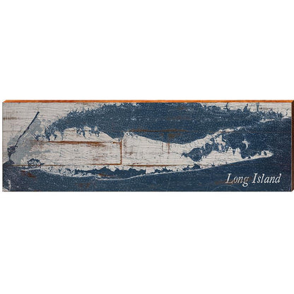 Long Island Shabby Map Home Decor Art Print on Real Wood