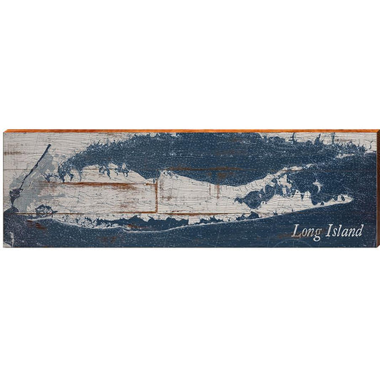 Long Island Shabby Map Home Decor Art Print on Real Wood