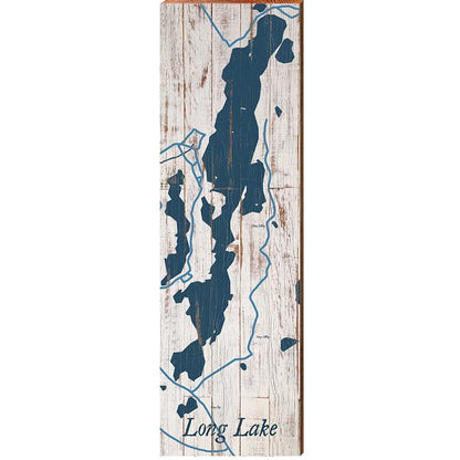 Long Lake, Minnesota Navy & White Shabby Map | Wall Art Print on Real Wood