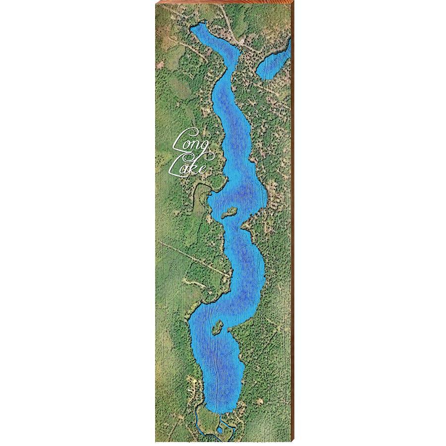 Long Lake Map Home Decor Art Print on Real Wood