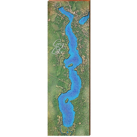 Long Lake Map Home Decor Art Print on Real Wood