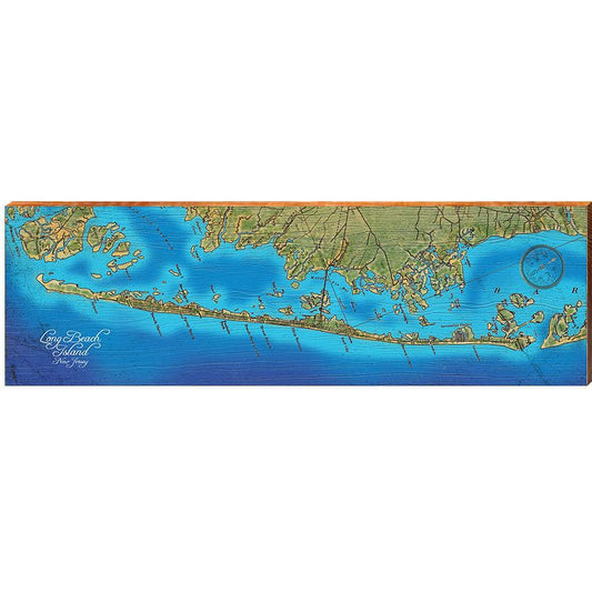 Long Beach Island Horizontal Map Home Decor Art Print on Real Wood