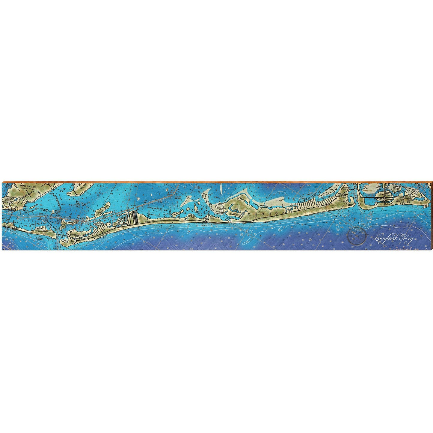 Longboat Key, Florida Topographical Styled Map Large Wall Art | Wall Art Print on Real Wood