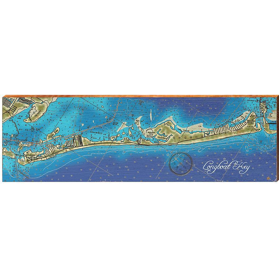 Longboat Key, Florida Topographical Styled Map Wall Art | Wall Art Print on Real Wood