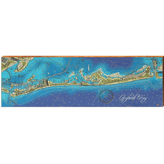 Longboat Key, Florida Topographical Styled Map Wall Art | Wall Art Print on Real Wood