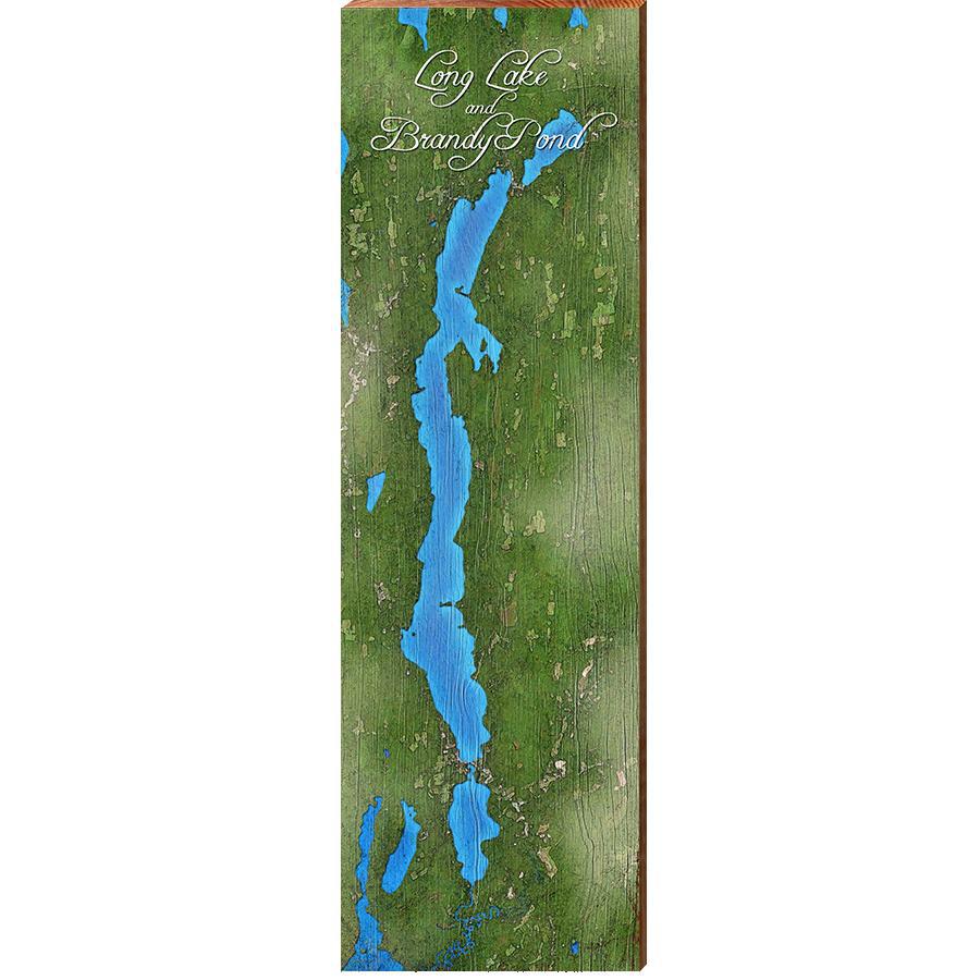 Long Lake and Brandy Pond, Maine Map Wooden Sign | Wall Art Print on Real Wood