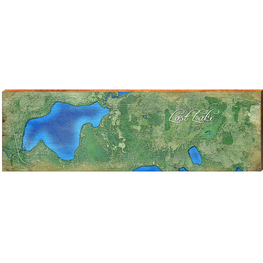 Lost Lake Map Home Decor Art Print on Real Wood