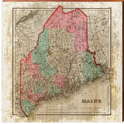 State of Maine Map Wall Art | Wall Art Print on Real Wood