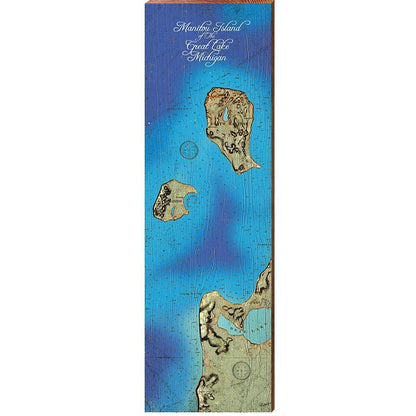 Manitou Island, Lake Michigan Map Wooden Sign | Wall Art Print on Real Wood