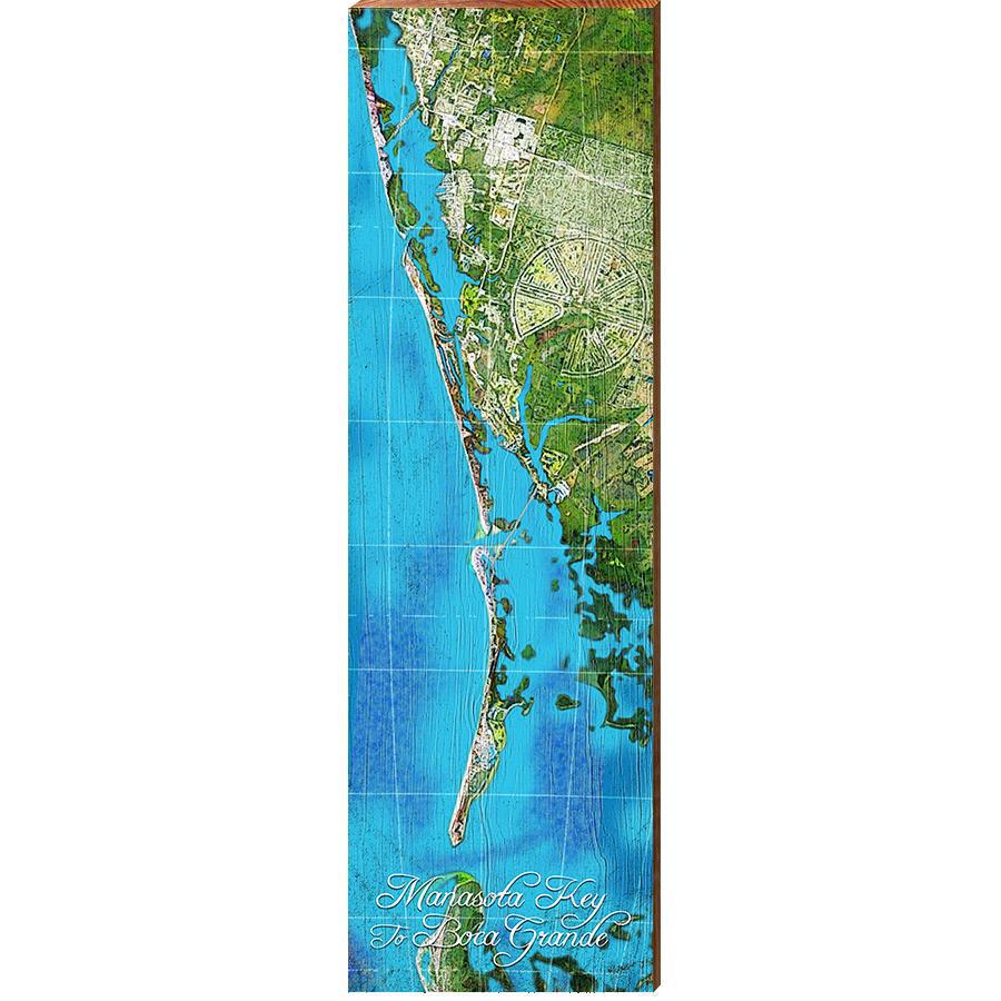 Manasota Key to Boca Grande Map | Wall Art Print on Real Wood