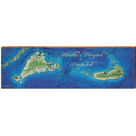 Martha's Vineyard & Nantucket, Massachusetts Map Wooden Sign | Wall Art Print on Real Wood