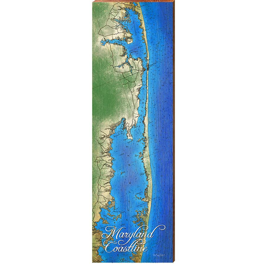 Maryland Coastline Map | Wall Art Print on Real Wood