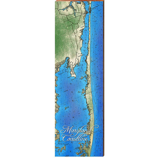 Maryland Coast - Sinepuxent Bay to Martin Bay Map Wooden Sign | Wall Art Print on Real Wood