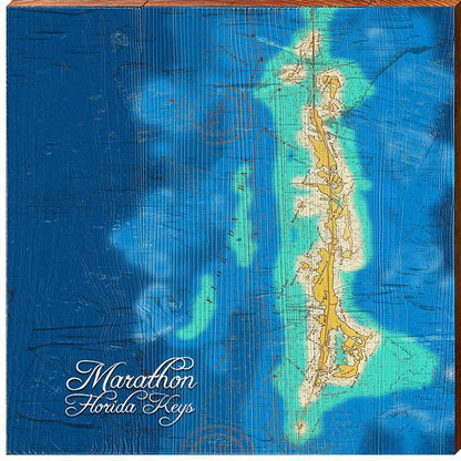 Marathon, Florida Keys Topographical Styled Map Wall Art | Wall Art Print on Real Wood